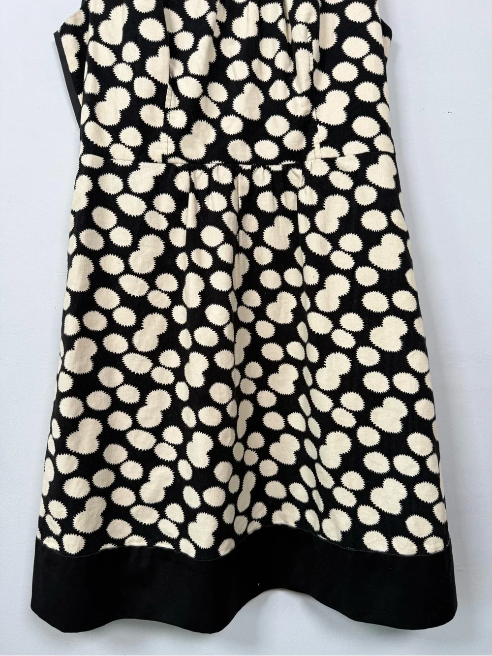 Anthropologie LEIFNOTES Women's SZ 10 Notched Dots Corduroy Dress Black Ivory